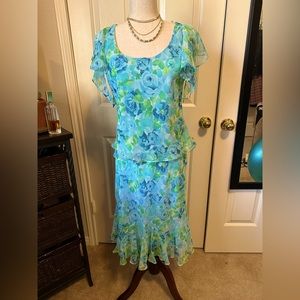 Dressbarn | Party Chiffon Slip dress | color: aqua | 2 piece | Size: 8